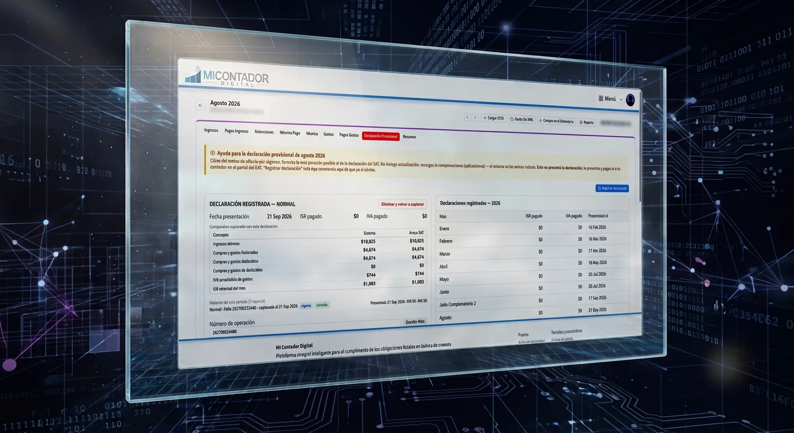 Comparativo de la declaración provisional entre el sistema y el acuse del SAT en Mi Contador Digital
